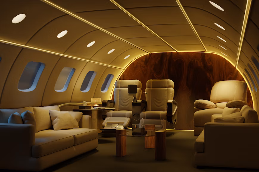 The modern and private Lufthansa Business Class cabin.